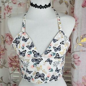 Butterfly Print Halter Crop Top